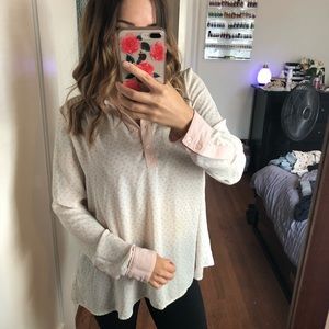Free People Pink and Cream Horse Print Blouse